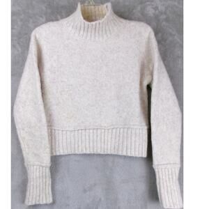 Flat White Los Angeles Cream Fuzzy Mock Neck Knit Sweater Size S